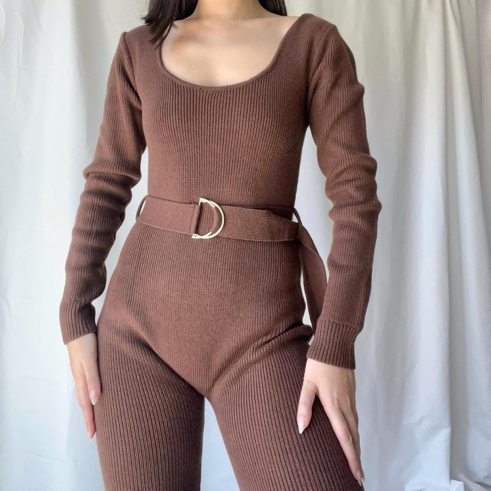 Fashionnova brown thick sweater knit jumpsuit - Picture 4 of 4